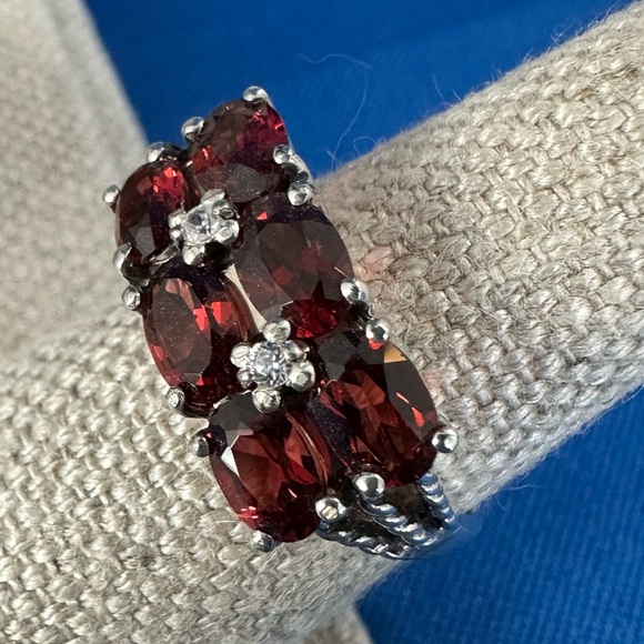 Jewelry - Garnet and Sterling Filigree Vintage RIng- Size 7 Sparkler!- Signed and 925
